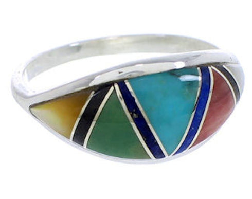 Southwestern Genuine Sterling Silver Multicolor Inlay Ring Size 6-1/2 WX81353